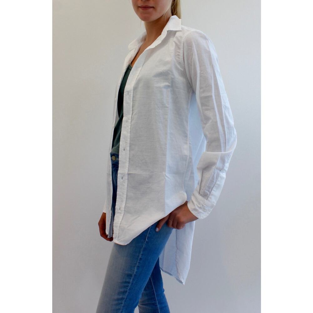 Frank & Eileen GRAYSON Hi Low Hem 100% Cotton in White Pinstripe L $278